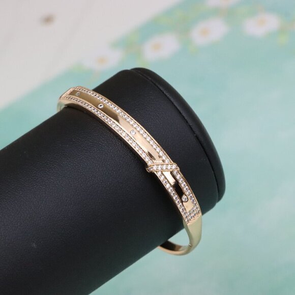 Rose Gold Bangle with Dual Row Crystal Accents, XPBL0581 - Picture 8 of 12